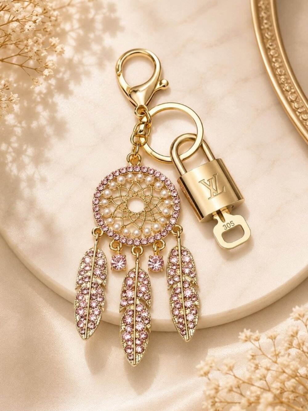 Authentic Louis Vuitton Lock & Key Gold ✨ Unbranded Keychain Bag Charm LV